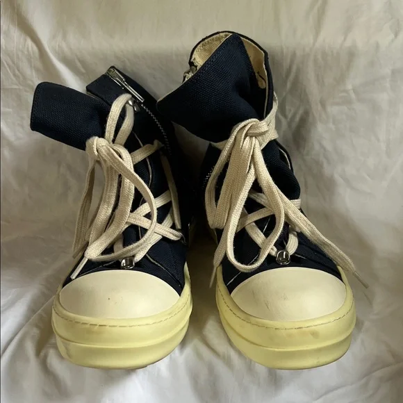 Rick Owens Navy and Cream High-Top Sneakers